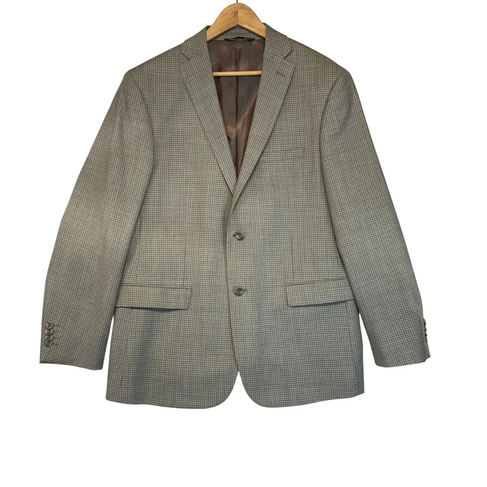 PRONTOMODA‎ Blazer Jacket Tan Plaid 100% Lambs Wool Classic Sophisticated 44R